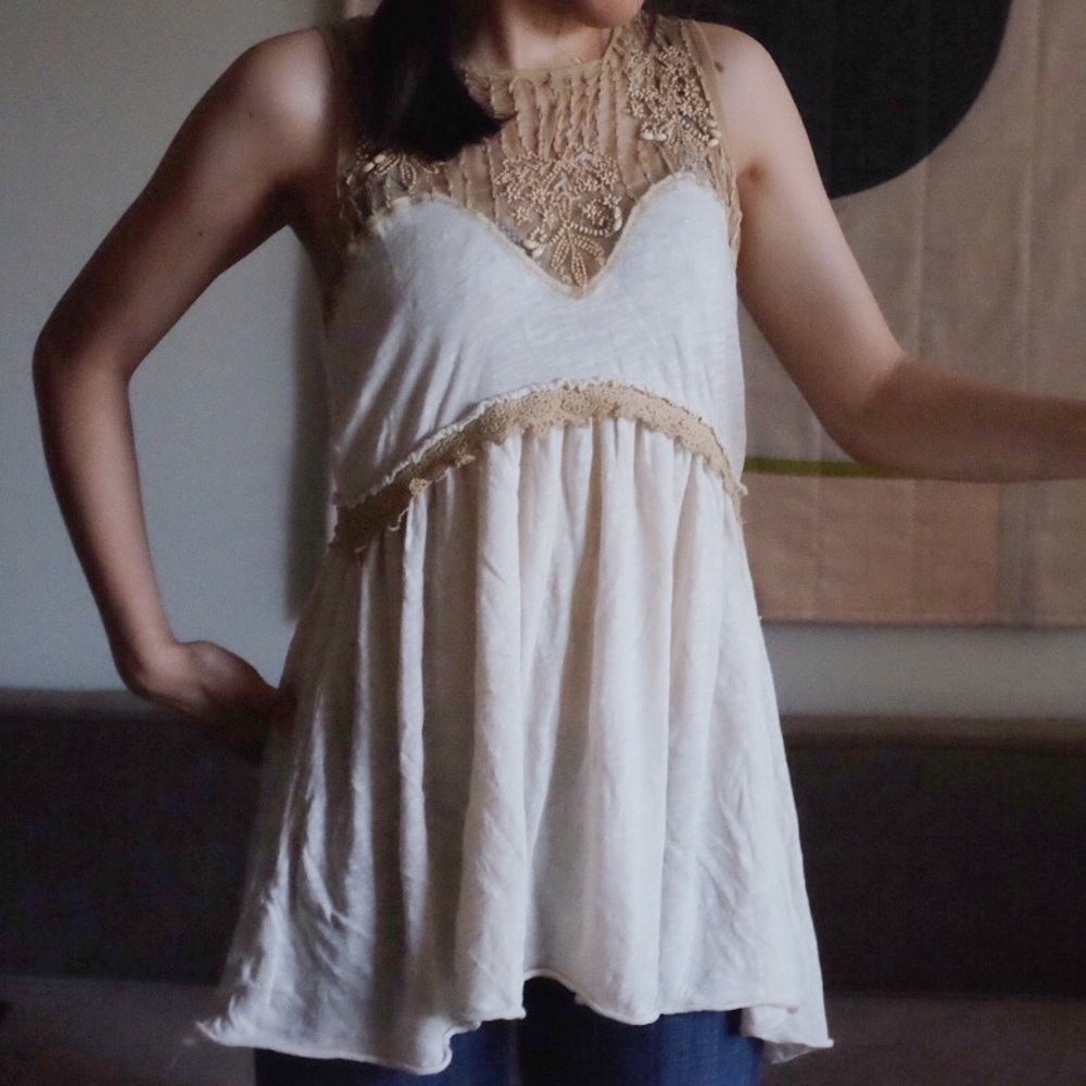 Free People Embellished Babydoll Top